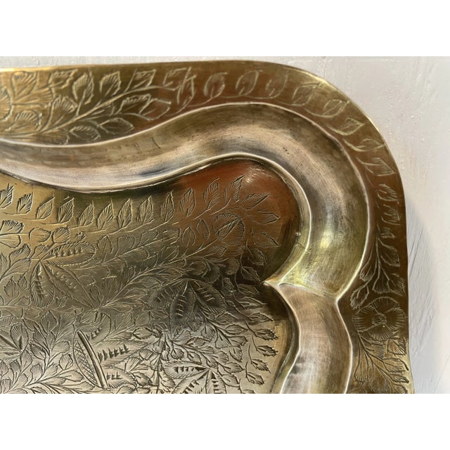 Vintage Brass Scalloped Edge Etched Tray For Sale - Image 12 of 12
