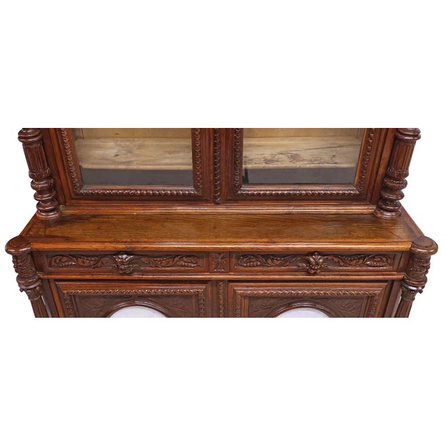 French 19th Century 'S Antique French Henri II Carved China Cabinet, Porcelain, Buffet Deux Corps!! For Sale - Image 3 of 7