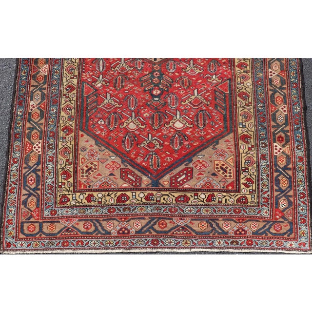 Red Antique Persian Malayer Rug With Geometric Medallions in Red and Blue 4'10 X 9'0 For Sale - Image 8 of 13