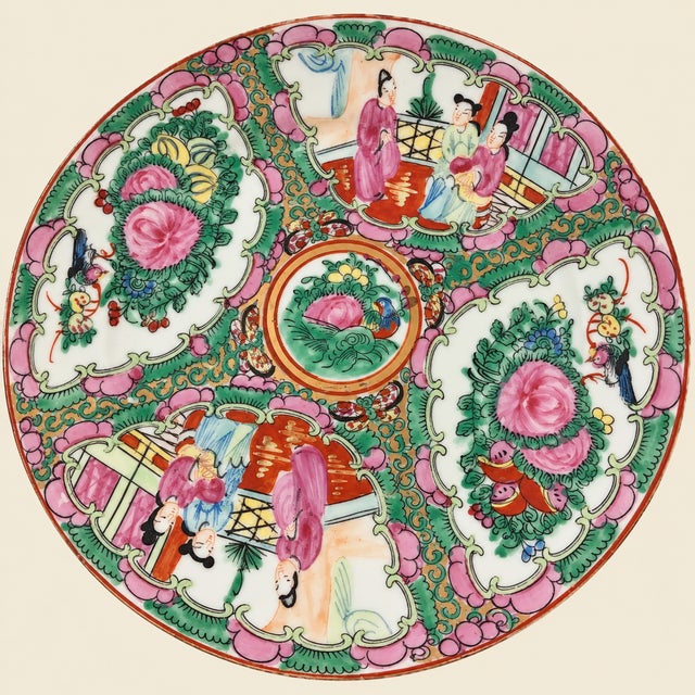 Ceramic Antique Famille Rose Medallion Plates- 17 Piece Set For Sale - Image 7 of 17