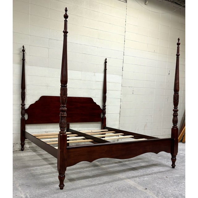 Vintage King Size Carved Four Poster Rice Bed | Chairish