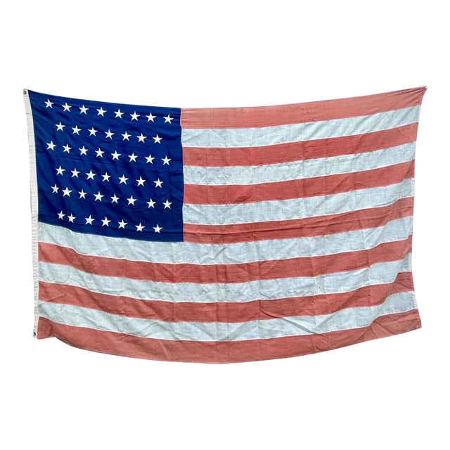 Rare Antique American Flag 45 Stars Soft Wool Sewn Stars and Stripes Beautifully Faded Colors 5x8 For Sale