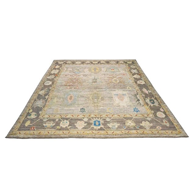 21st Century Turkish Oushak Wool 10x11 Charcoal, Taupe & Blue Handmade Area Rug #1144084 For Sale In Houston - Image 6 of 11