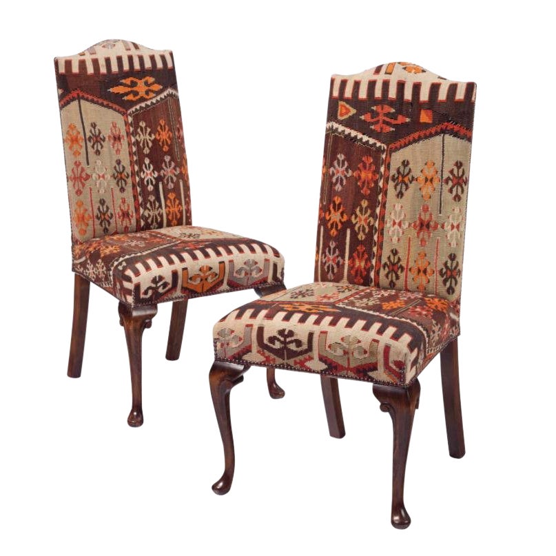 20th Century Kilim Upholstered Dining Chairs Set of 8 Chairish