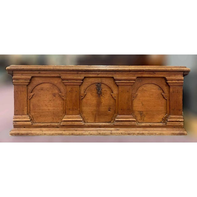 Antique, 18th century European hand carved blanket chest, coffer with arch and column design and intricate hand-carved...