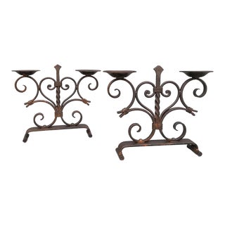 Vintage 1950 French Wrought Iron Candle Holders - a Pair For Sale