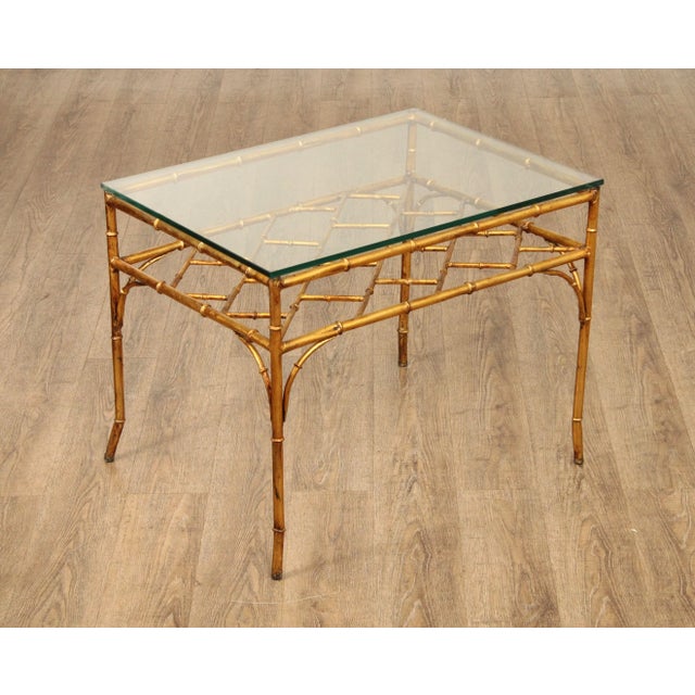 High Quality Gilt Painted Faux Bamboo Frame Side Table with Thick Glass Top