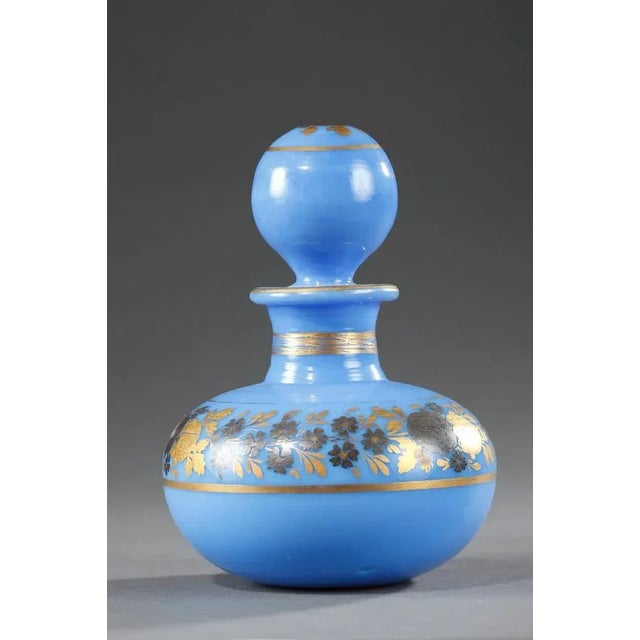Blue Opaline Perfume Bottles with Desvignes Decoration, Set of 2 For Sale - Image 4 of 6