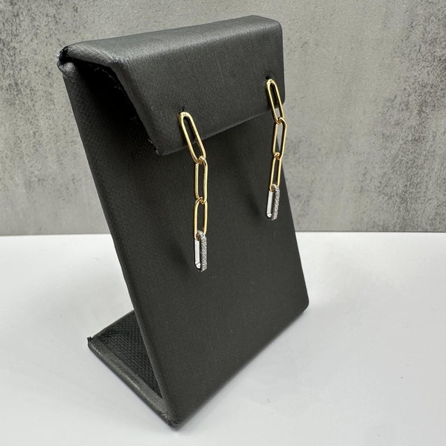 These diamond paperclip earrings in 14kt two-tone gold feature 0.20 carats total weight of natural GH SI round diamonds...