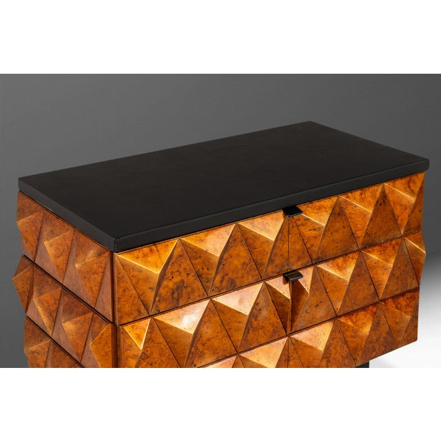 Set of Two (2) Futuristic Brutalist Italian Modern Sculptural Diamond Faced End Tables With Leather Tops, Italy, C. 1970s For Sale - Image 11 of 18