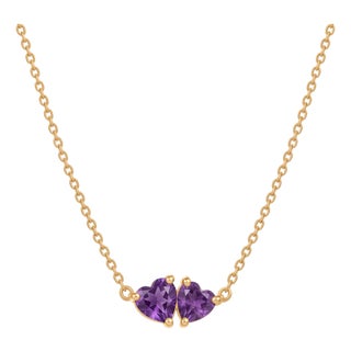 Natural Amethyst Heart Necklace | Purple February Birthstone Necklace | Dainty Chain Link Minimalist Necklace For Sale