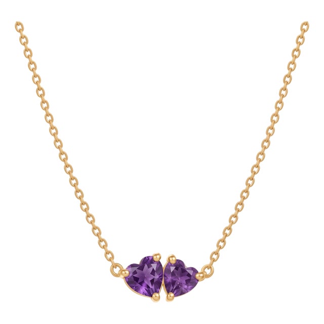 Natural Amethyst Heart Necklace | Purple February Birthstone Necklace | Dainty Chain Link Minimalist Necklace For Sale