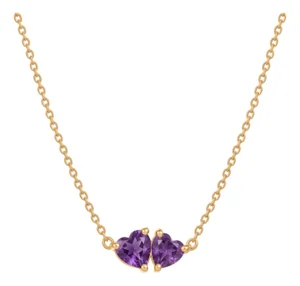 Natural Amethyst Heart Necklace | Purple February Birthstone Necklace | Dainty Chain Link Minimalist Necklace