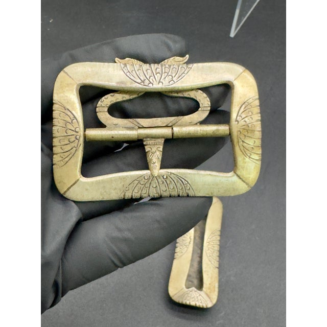 Late 19th Century Antique Asian Brass Etched Belt Buckles, Full Set For Sale - Image 5 of 7