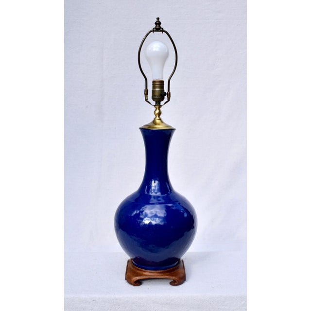Antique Chinese Porcelain Bottle Shape Cobalt Blue Table Lamp For Sale - Image 4 of 8
