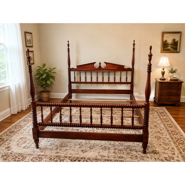 Late 19th Century Antique Virginia Estate Walnut Queen Four-Poster Bed With Chippendale-Style Headboard For Sale - Image 5 of 6