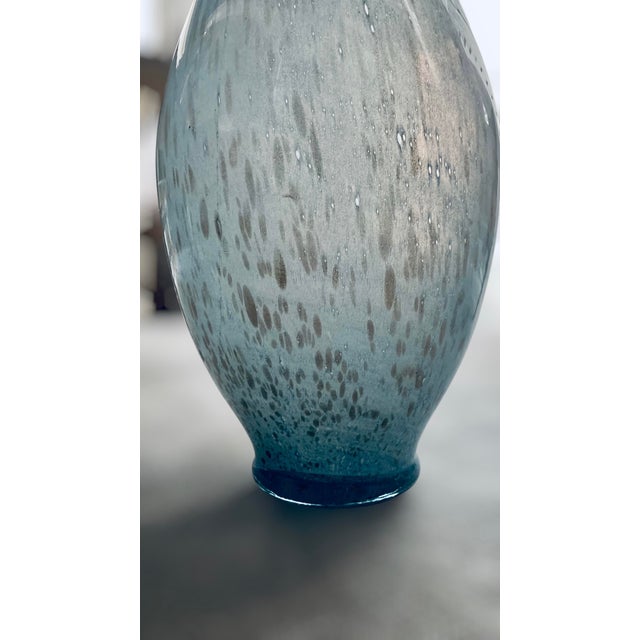 Vintage 1970s–1980s Murano-Style Handblown Art Glass Vase, 21" Tall Blue With Gold Silver Flecks For Sale - Image 18 of 18
