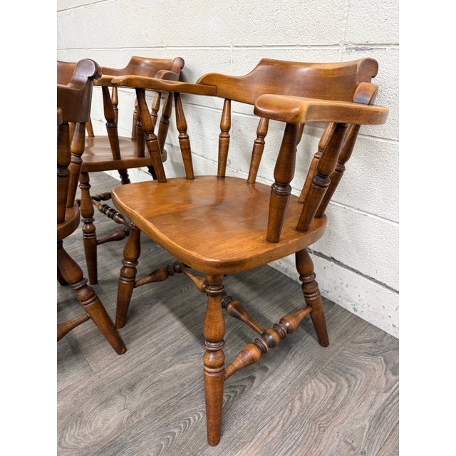 VTG Sprague & Carleton Colonial Revival Solid Maple Barrel Back Captain Chairs For Sale - Image 15 of 15