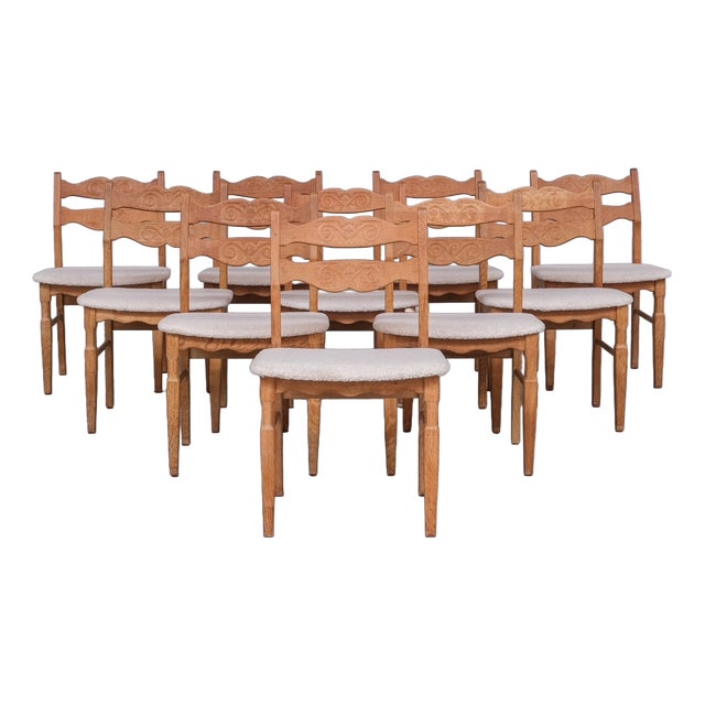 Mid-Century Danish Oak Dining Chairs attributed to Henning Kjaernulf, 1960s, Set of 8 For Sale