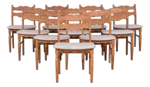 Mid-Century Danish Oak Dining Chairs attributed to Henning Kjaernulf, 1960s, Set of 8