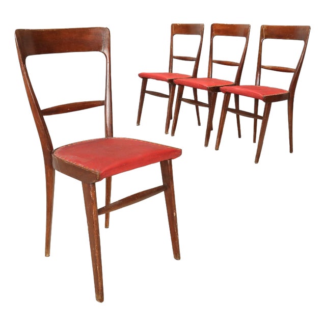 Vintage Beech and Leatherette Chairs, Italy, 1950s, Set of 4 For Sale