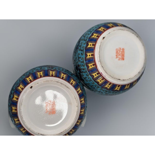 Chinese Famille Rose Turquoise "Mun Shou" Longevity Ginger Jars - A Pair For Sale - Image 10 of 11