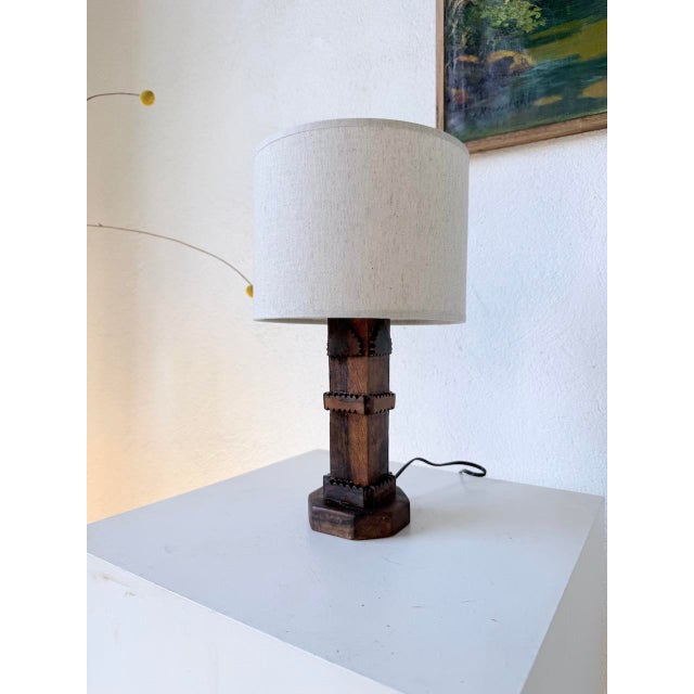 Brutalist Oak Table Lamp, 1950s For Sale - Image 6 of 18