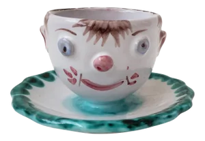 1940s Italian Majolica Face Egg Cup Decorative Dish