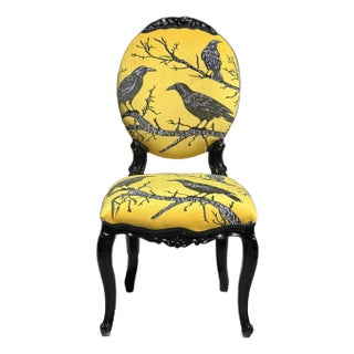 1960s Gothic Raven Crow Yellow Velvet and Embroidery Chair For Sale