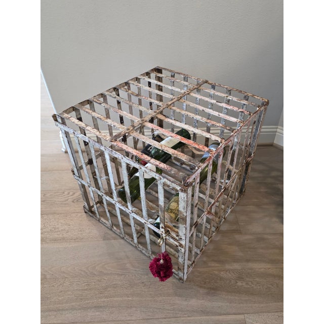 French Vineyard Industrial Painted Metal Antique Wine Rack Bottle Cage For Sale - Image 18 of 18