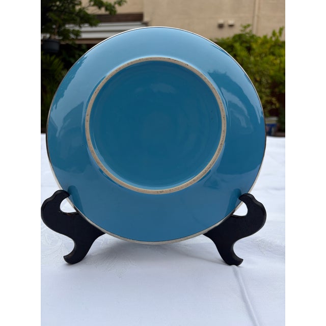 Mid 20th Century Asian Champlevé Style Turquoise Enamel & Pierced Metal Elephant Plate - 10" For Sale - Image 9 of 11