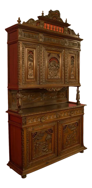 1880s French Oak Carved Breton Buffet Cabinet