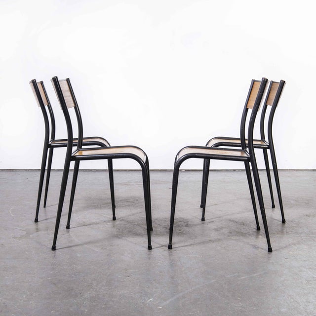 French Black Tapered Leg School Dining Chairs from Mullca, 1950s, Set of 6 For Sale - Image 9 of 17