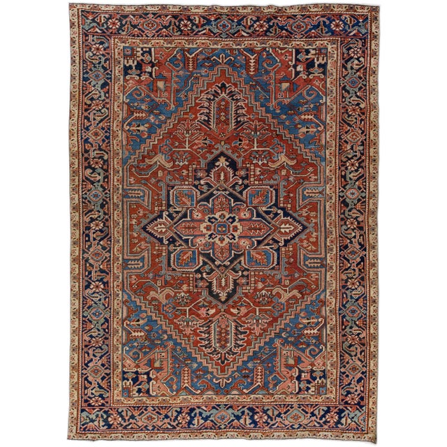 Rust Antique Persian Heriz Handmade Wool Rug With Medallion Design For Sale - Image 11 of 11