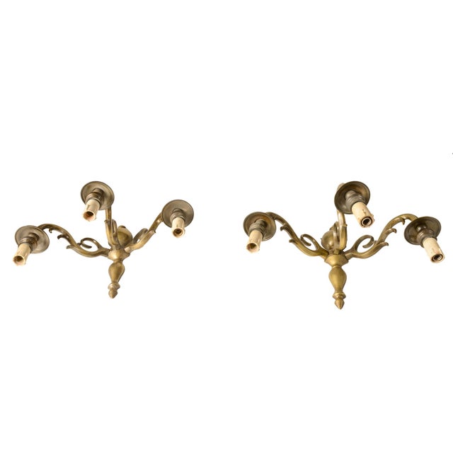 Italian Brass 3-Light Wall Lamps, 1950s, Set of 2 For Sale - Image 3 of 5