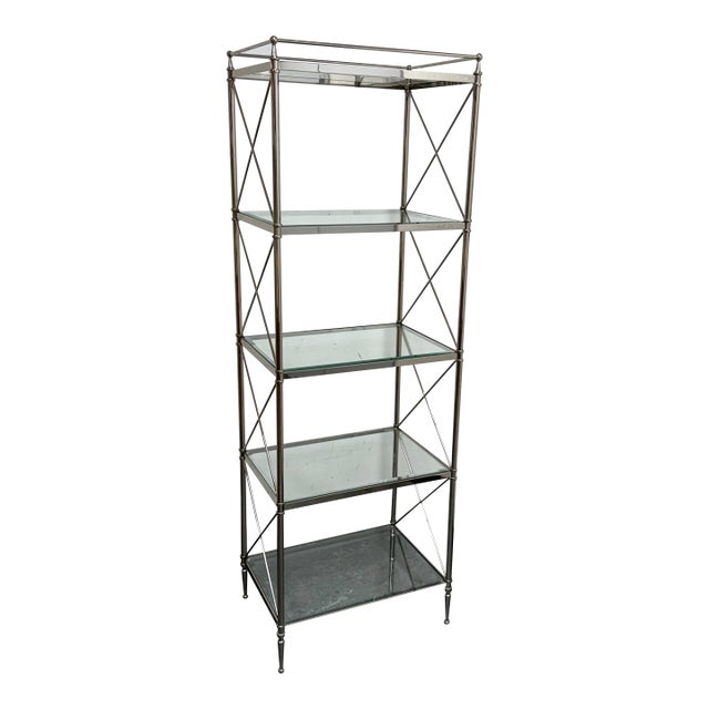 Vintage Chrome With Glass Shelving Campaign Style Etagere For Sale