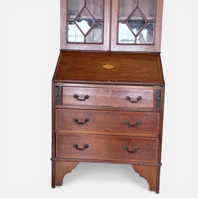 Antique Edwardian Mahogany Glazed Bureau Bookcase, 1930s For Sale - Image 9 of 10