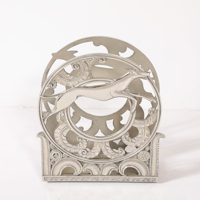 Art Deco Nickeled Bronze Magazine Stand of Stylized Leaping Greyhound For Sale - Image 10 of 15