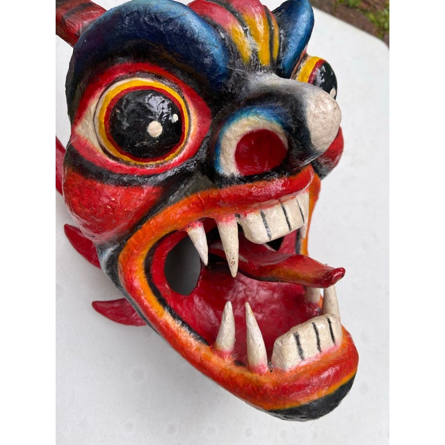 Mexican Vintage 1970’s Mexican Papier-Mâché Diablo Mask For Sale - Image 3 of 9