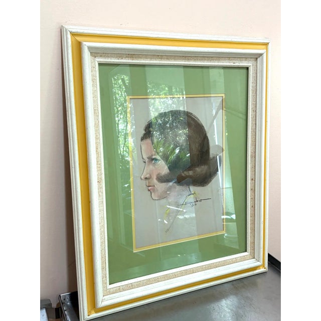 Mid-Century Modern 1960 Profile Lady Portrait in Wood Frame For Sale - Image 3 of 6