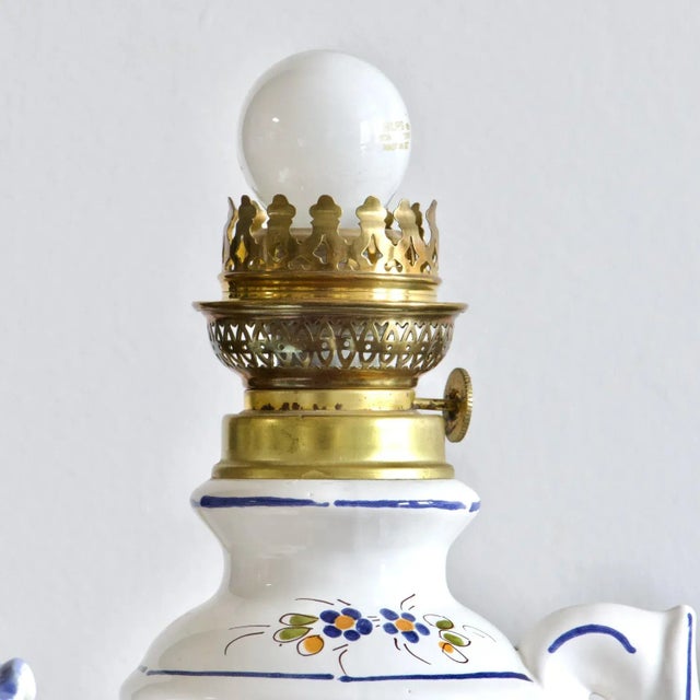Ceramic Large Hand-Painted Hand-Painted Lamp from Moustiers, 1930s For Sale - Image 7 of 11