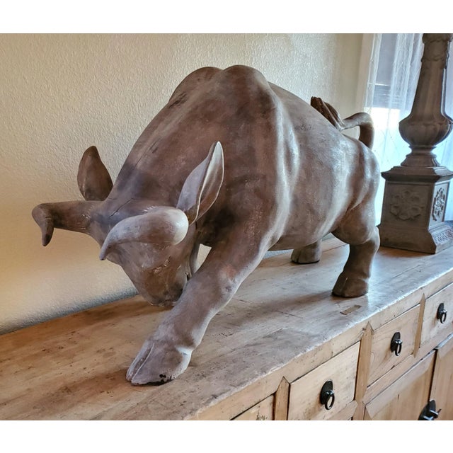 2000 - 2009 Vintage Carved Teak Bull Sculpture For Sale - Image 5 of 13
