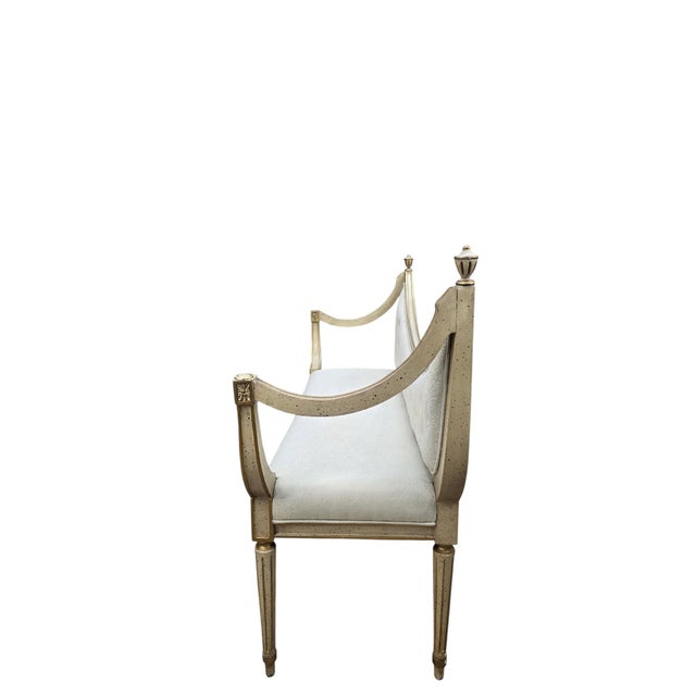Wood Mid 20th Century Hollywood Regency Neoclassical Curved Back Upholstered Bench For Sale - Image 7 of 12