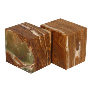 Cube Onyx Bookends, a Pair For Sale