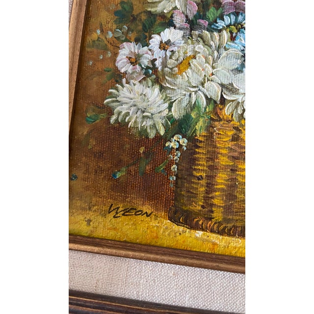 Mid 20th Century Impasto Floral Still Life Painting, Signed, in Carved Wood Frame For Sale - Image 4 of 4