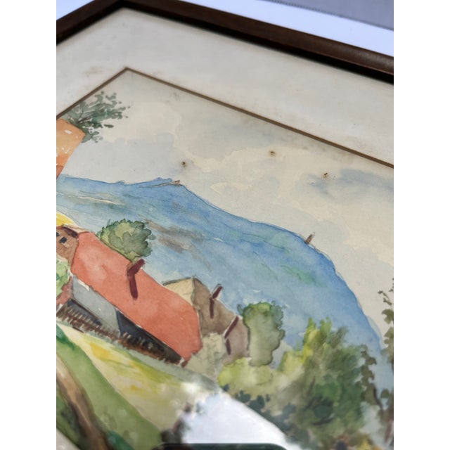 Shabby Chic Small Original Plein Air Watercolor Landscape Painting For Sale - Image 3 of 4