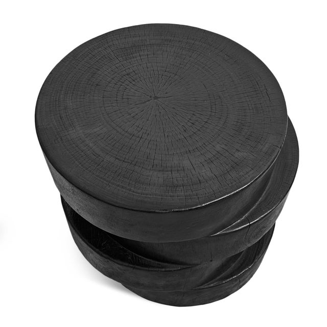 Contemporary Modern Black Slab Stack Teak Side Table / Stool For Sale - Image 3 of 7