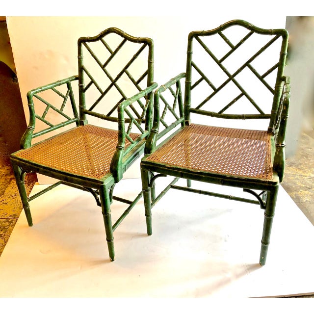 Chinese Chippendale Faux Bamboo Arm Chairs Set of 6 Chairish