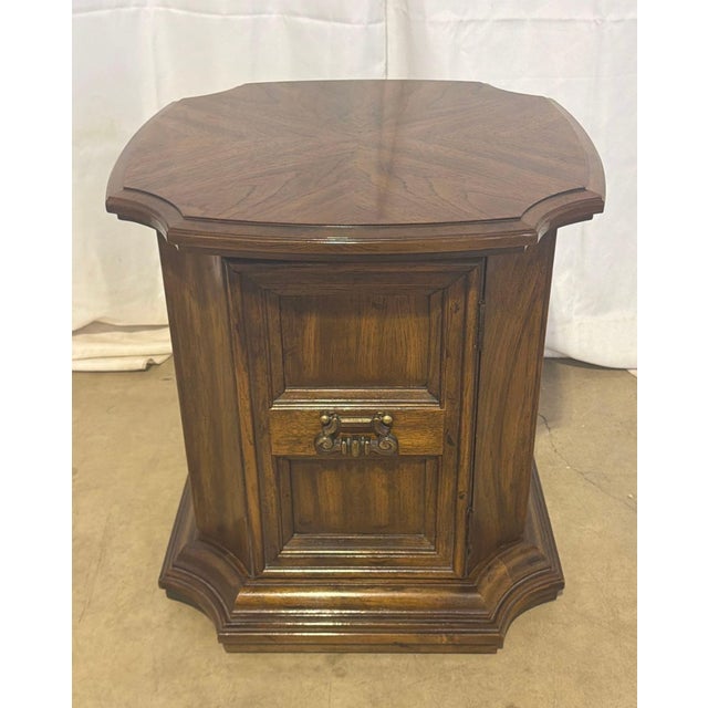 Brown Vintage Drexel Mediterranean Walnut End Tables With Storage – A Pair For Sale - Image 8 of 11