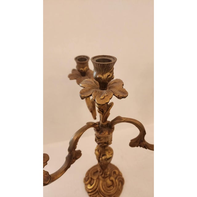Rococo Pair of Antique French Louis XV Bronze Candelabras For Sale - Image 3 of 6
